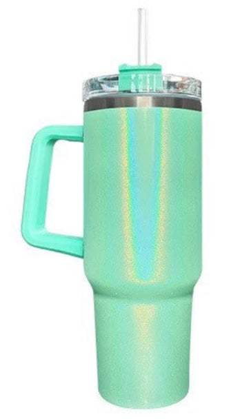 40oz White to GLOW IN DARK Green V1 Sublimation Tumbler with Handle