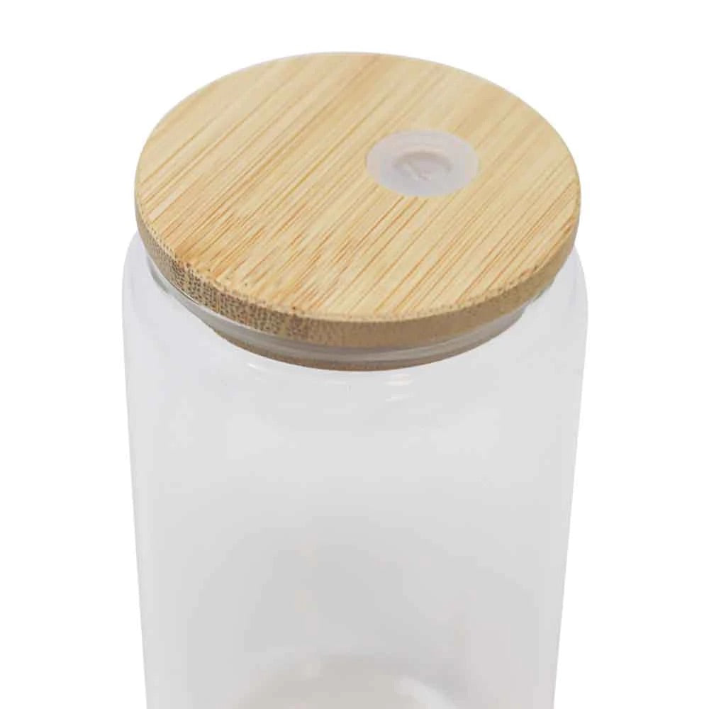 Custom Logo 16 oz. Frosted Glass: w/ Bamboo Lid