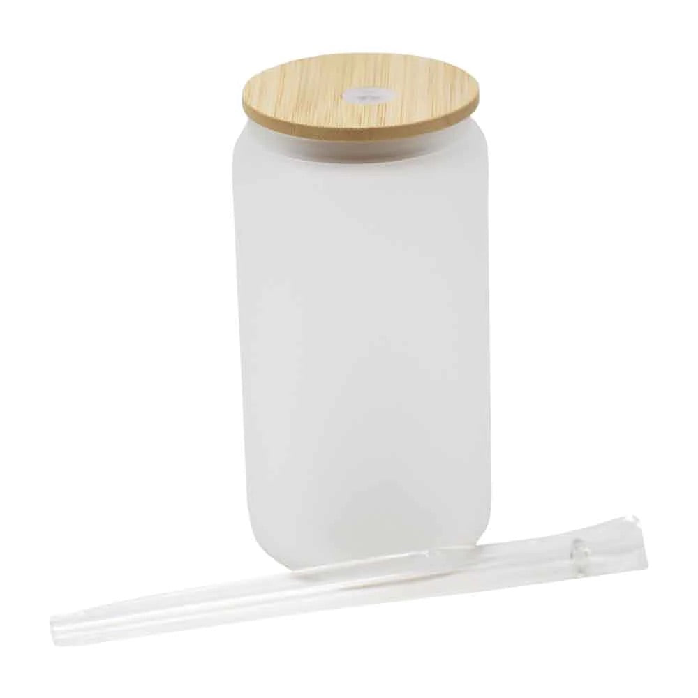 Wholesale New arrival clear frosted sublimation16oz glass mason jar beer  can glass with bamboo lid and straw for sublimation print From m.