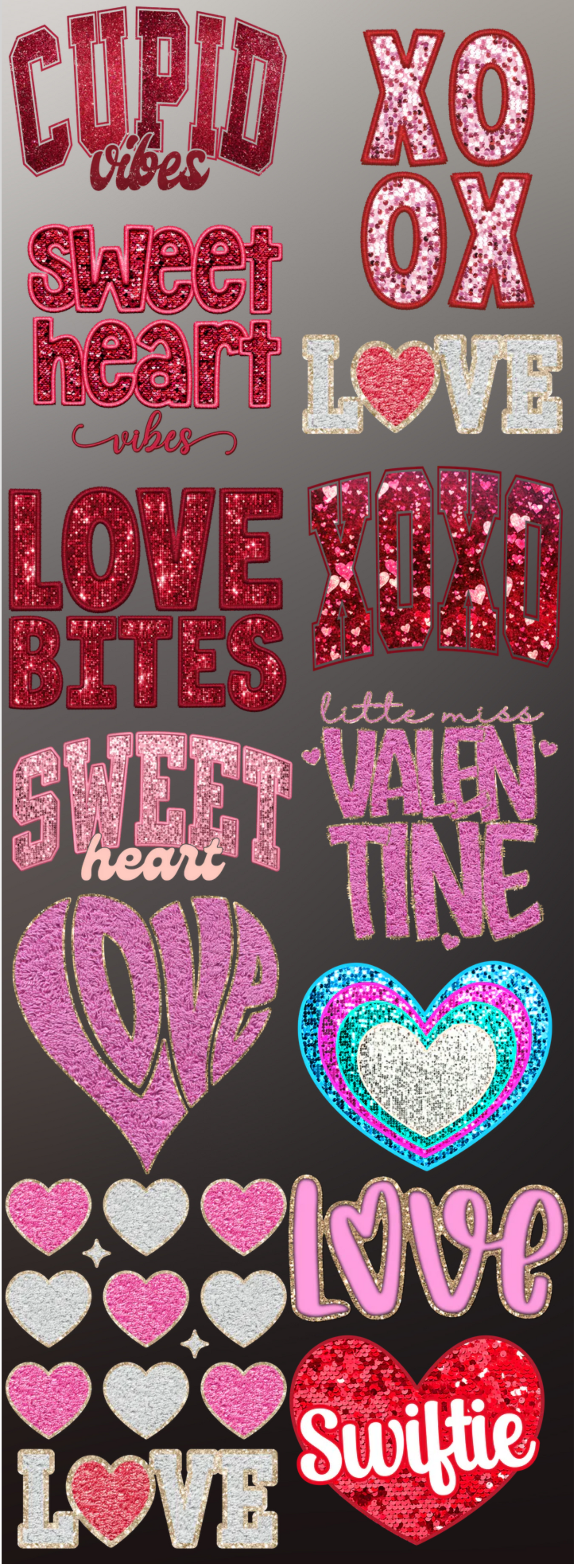 Sublimation faux glitter Valentine Day pre-made gang sheet