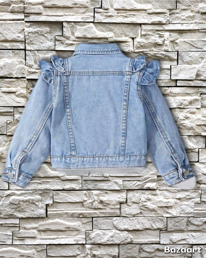 Toddler long sleeve ruffle denim jacket