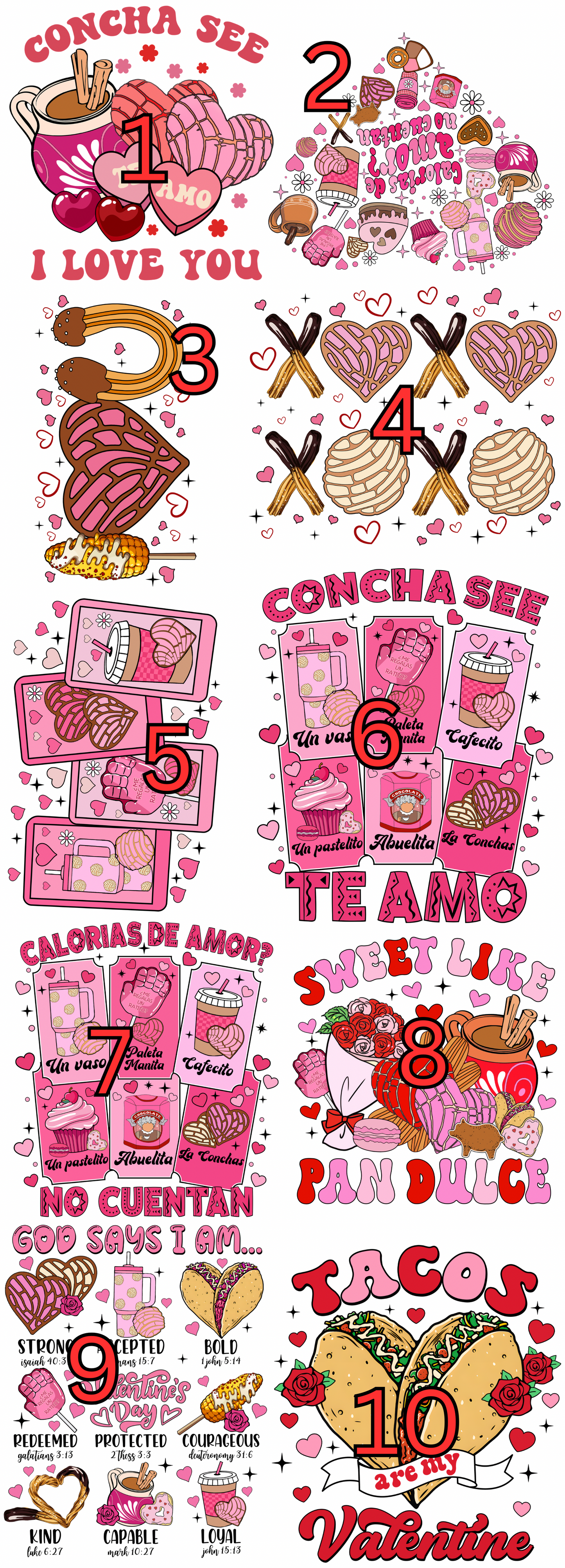 Valentines Day Spanish DTF ready to press(1-10 option)