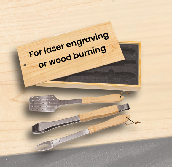 Laserable 3-Piece BBQ Set in Wooden Pine Box