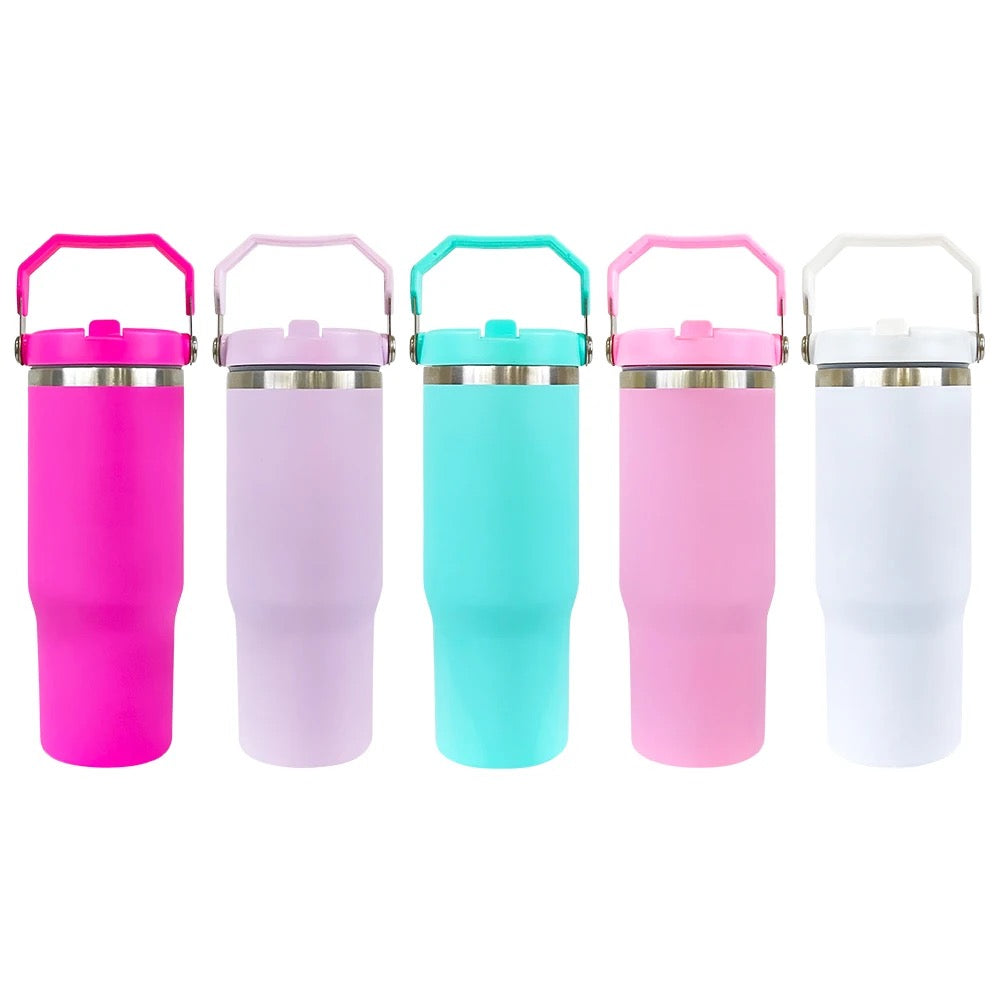 Sublimation 30 oz flip straw Tumbler with Hard Plastic Carry Handle sleek Matte finish