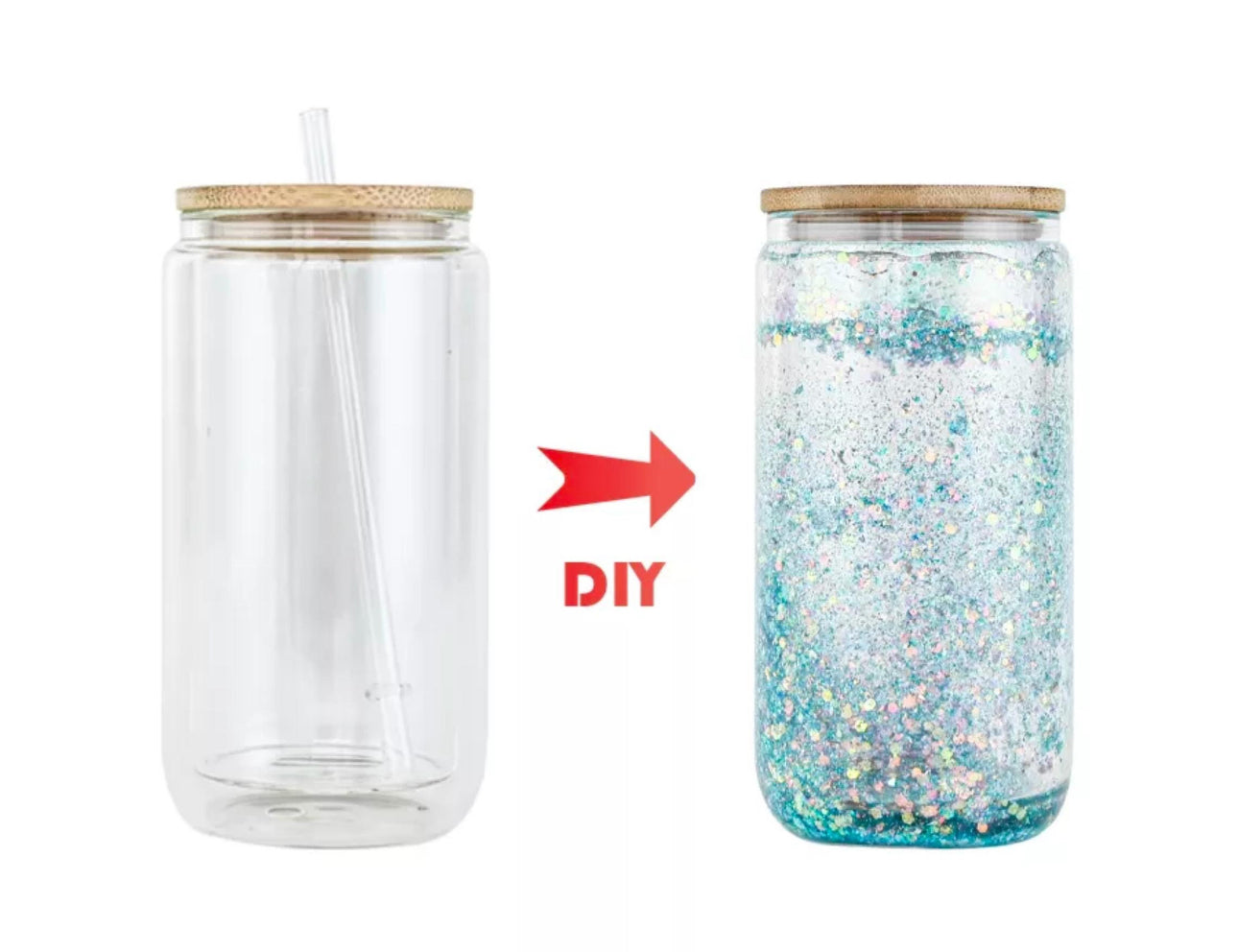 CLEAR Sublimation  SNOW GLOBE DUAL WALL jar w/ bamboo lid