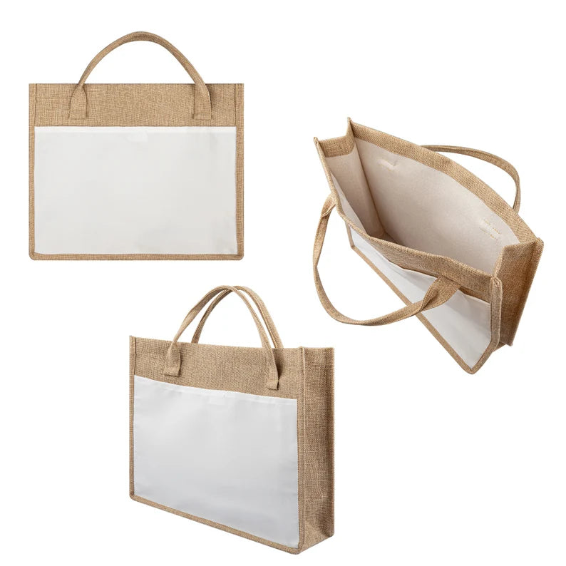 Sublimation Brown and White Jute Tote Bag 15x12.5