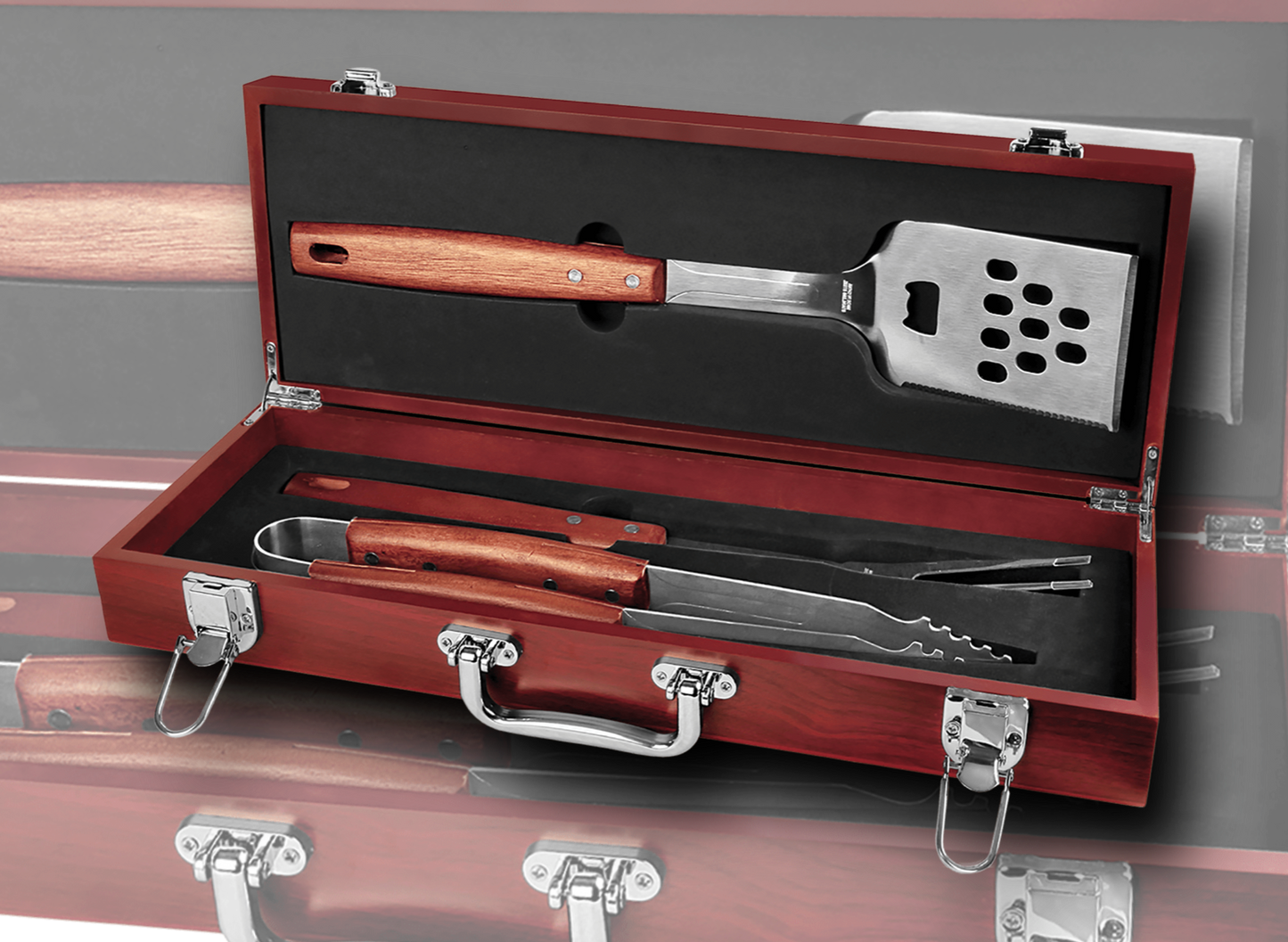 Laser engraveable 3-Piece Rosewood BBQ Set