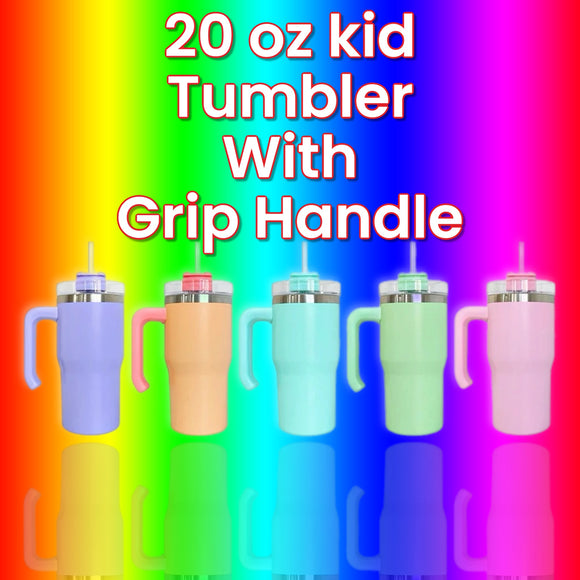 Sublimation matte kids 20 oz color tumbler with grip handle