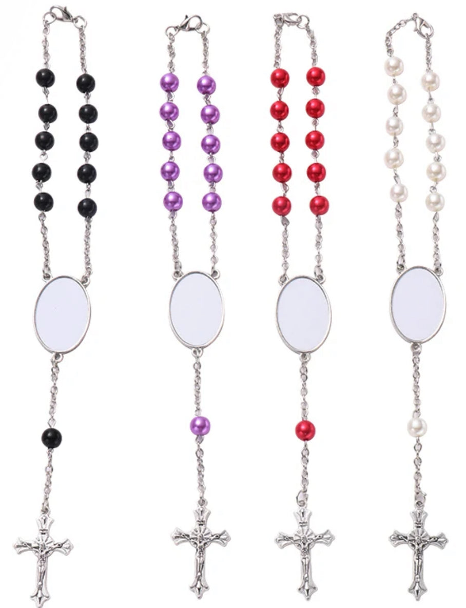 Sublimation Faux Pearl Rosary Bracelet (1 Blank) multiple variants