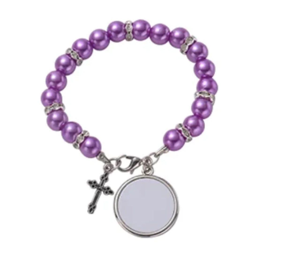 Sublimation Faux Pearl Rosary Bracelet (1 Blank) multiple variants