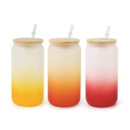 COLORFUL ombré Sublimation frosted soda  glass jar w/ bamboo lid