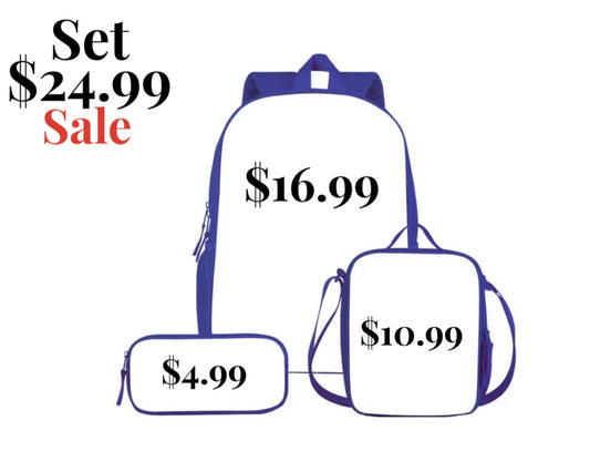 Sublimation Backpack, lunch tote , pencil pouch INDIVIDUALLY (set will discount automatically)