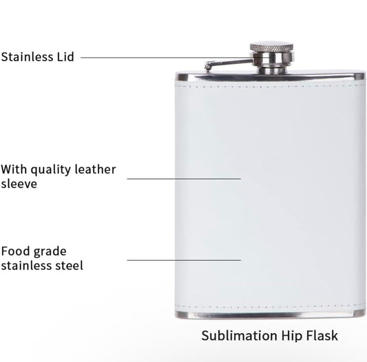 Sublimation Stainless Steel Hip Flask Blanks  with White Leather Cover