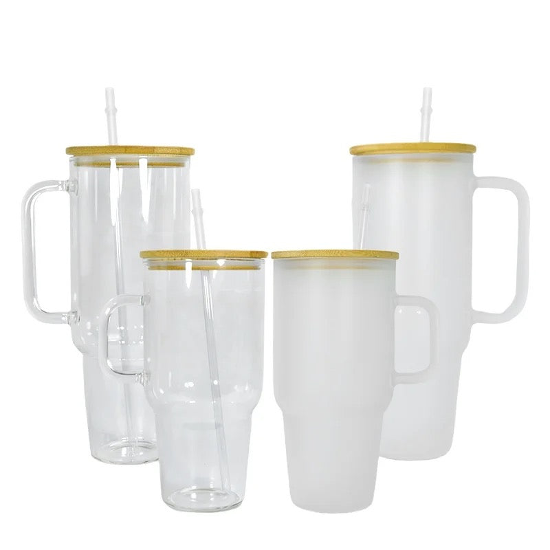 Sublimation bamboo lid glass Tumbler with Handle