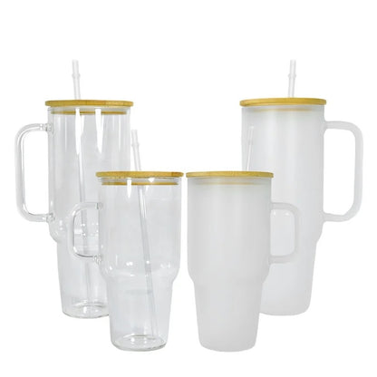 Sublimation bamboo lid glass Tumbler with Handle