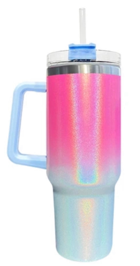 Ready to Ship 40 oz Ombre Shimmer Sublimation Tumbler W/ Handle