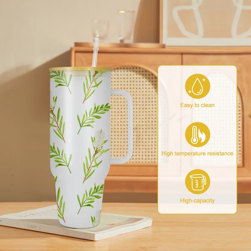 Sublimation bamboo lid glass Tumbler with Handle