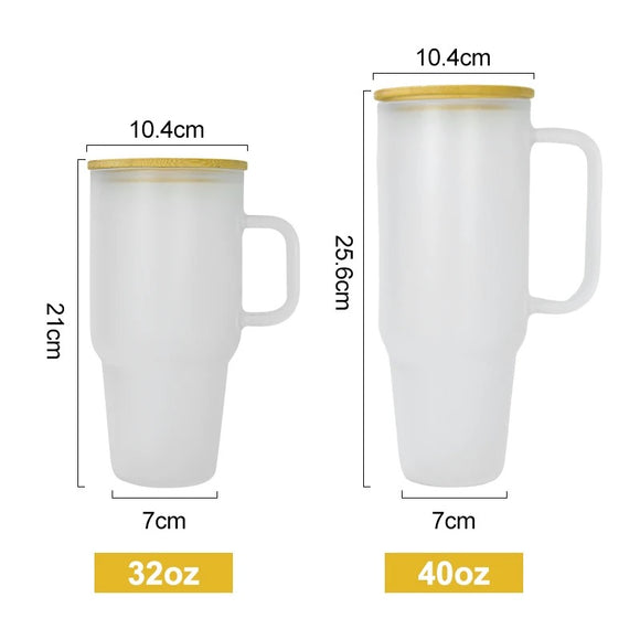 Sublimation Glass Tumbler with bamboo lid and handle