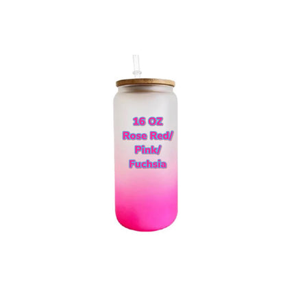 COLORFUL ombré Sublimation frosted soda  glass jar w/ bamboo lid