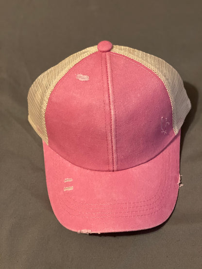 Distressed Ponytail baseball cap (WITH FREE PATCH)