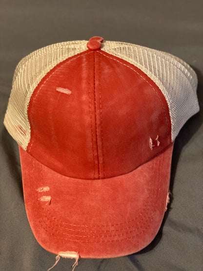 Distressed Ponytail baseball cap (WITH FREE PATCH)