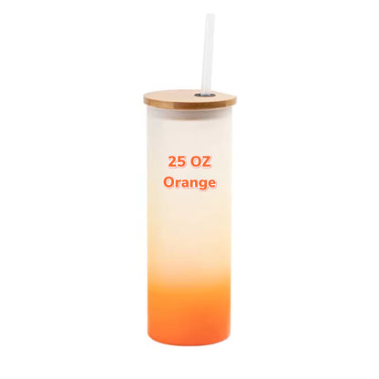 25 oz COLORFUL ombré  Sublimation frosted soda  glass jar w/ bamboo lid