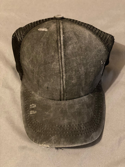 Distressed Ponytail baseball cap (WITH FREE PATCH)