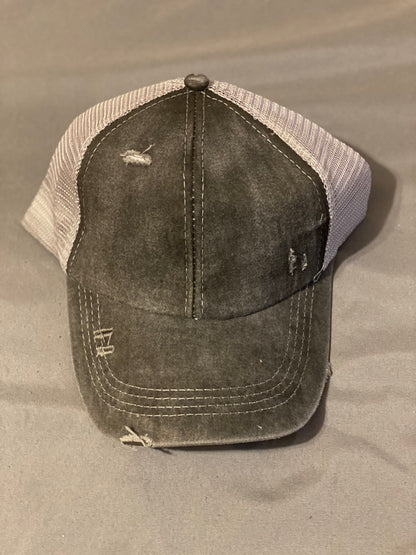 Distressed Ponytail baseball cap (WITH FREE PATCH)