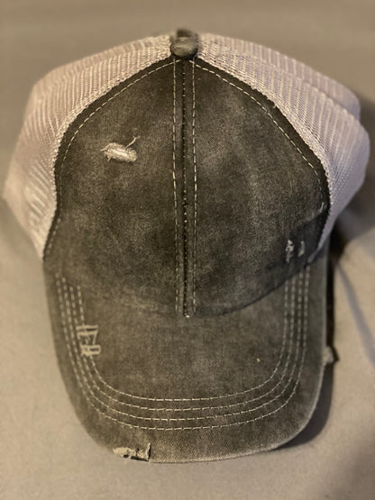 Distressed Ponytail baseball cap (WITH FREE PATCH)