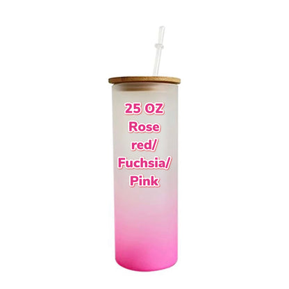 25 oz COLORFUL ombré  Sublimation frosted soda  glass jar w/ bamboo lid