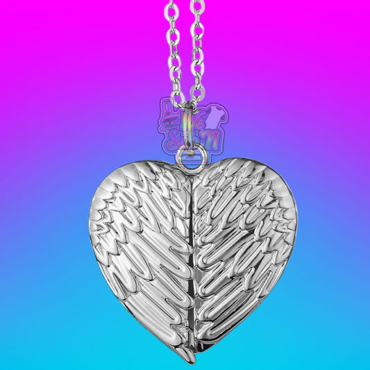 Sublimation Angel peek a boo Wings Heart Necklace locket