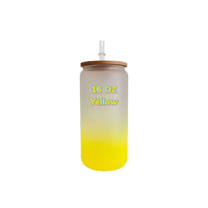 COLORFUL ombré Sublimation frosted soda  glass jar w/ bamboo lid