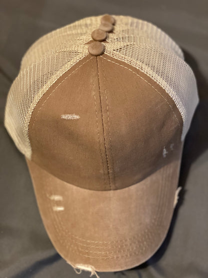 Distressed Ponytail baseball cap (WITH FREE PATCH)