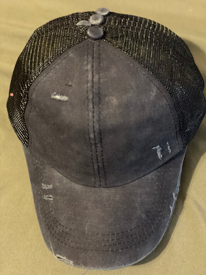 Distressed Ponytail baseball cap (WITH FREE PATCH)