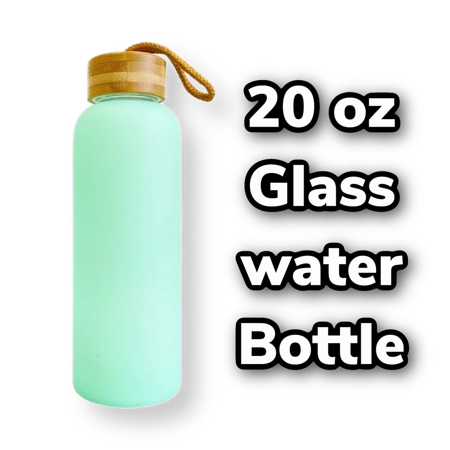 20 oz Sublimation COLOR MATTE glass WATER BOTTLE w/ bamboo lid