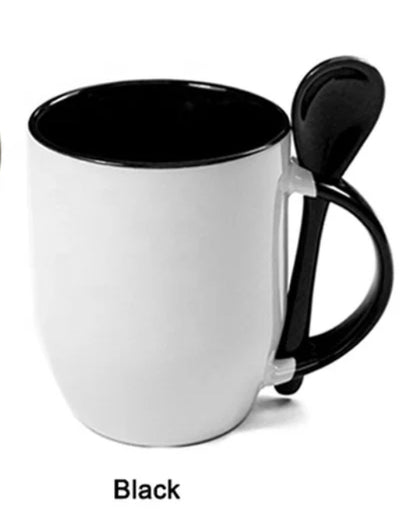 Sublimation 12 oz ceramic color contrast coffee mug with spoon