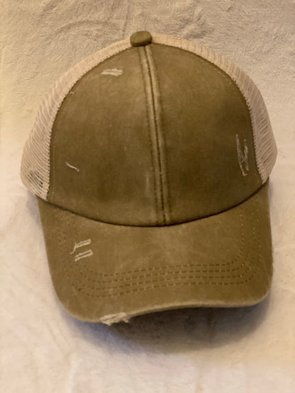 Distressed Ponytail baseball cap (WITH FREE PATCH)