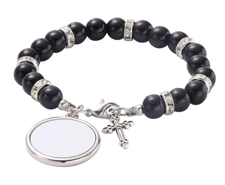 Sublimation Faux Pearl Rosary Bracelet (1 Blank) multiple variants