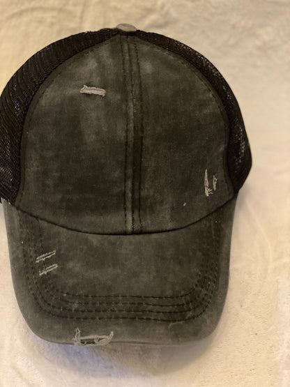 Distressed Ponytail baseball cap (WITH FREE PATCH)