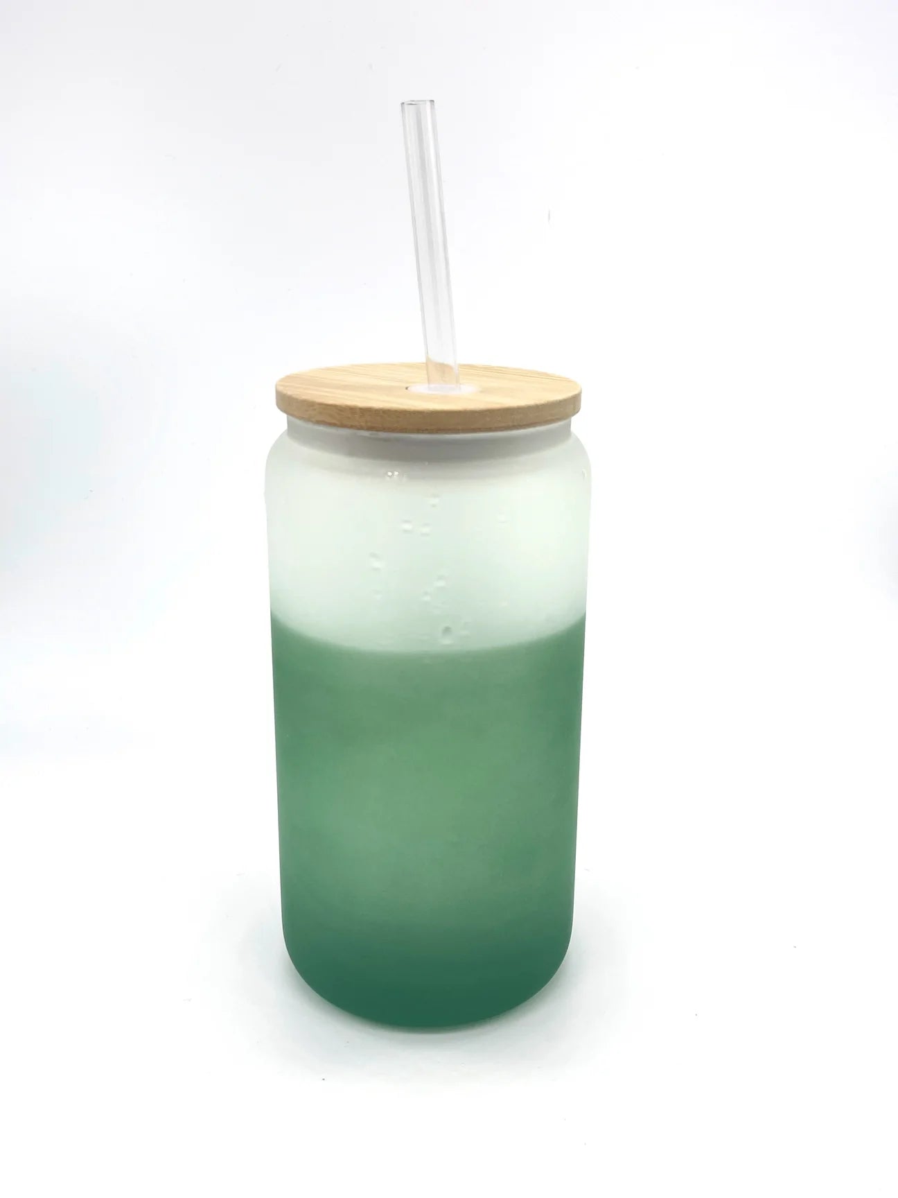 A 550 ml frosted glass with a straw and a bamboo lid for sublimation -  green gradient Green, MUGS AND CERAMICS \ GLASSES AND SHOT GLASSES