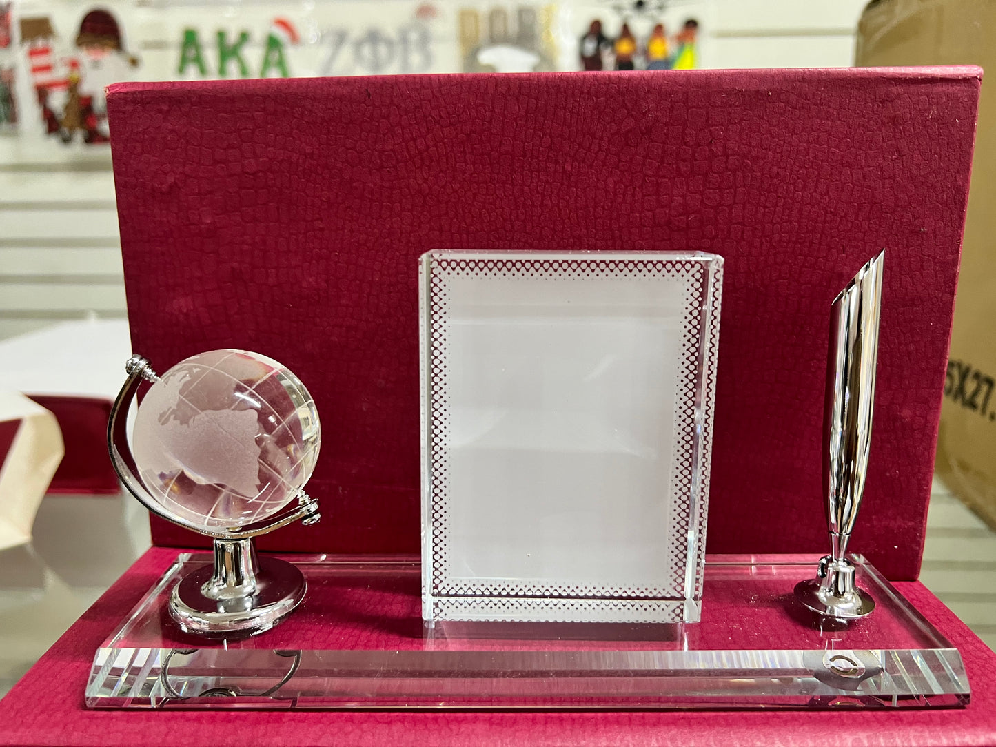 Sublimation crystal globe with  frame and pen holder