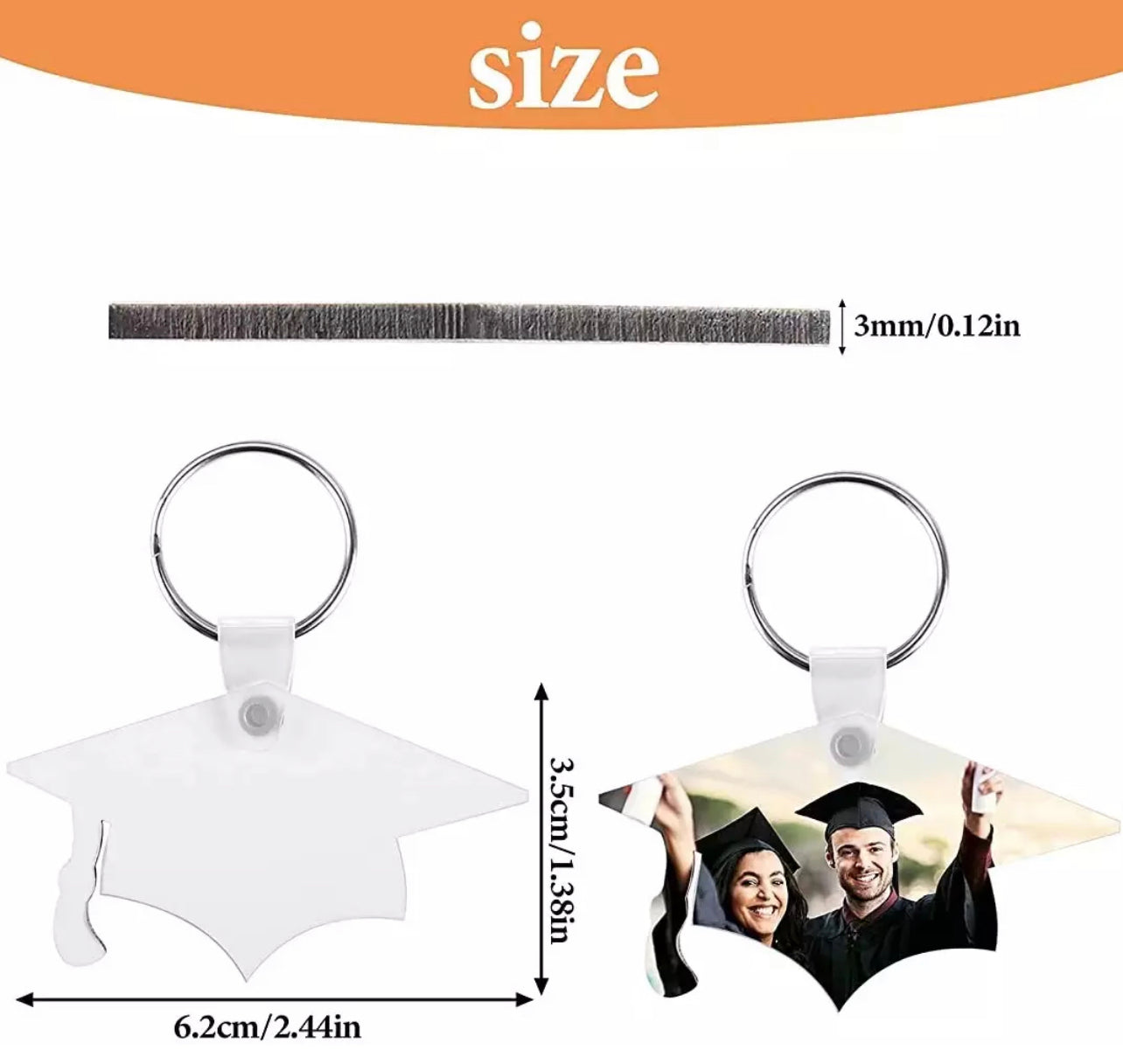 Sublimation GRADUATION CAP Photo Keychain