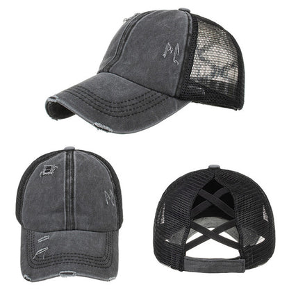 Distressed Ponytail baseball cap (WITH FREE PATCH)