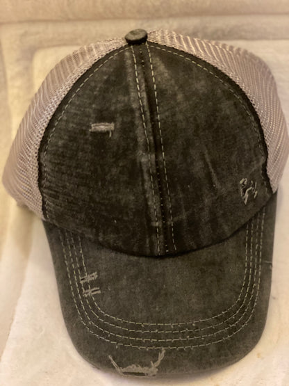 Distressed Ponytail baseball cap (WITH FREE PATCH)