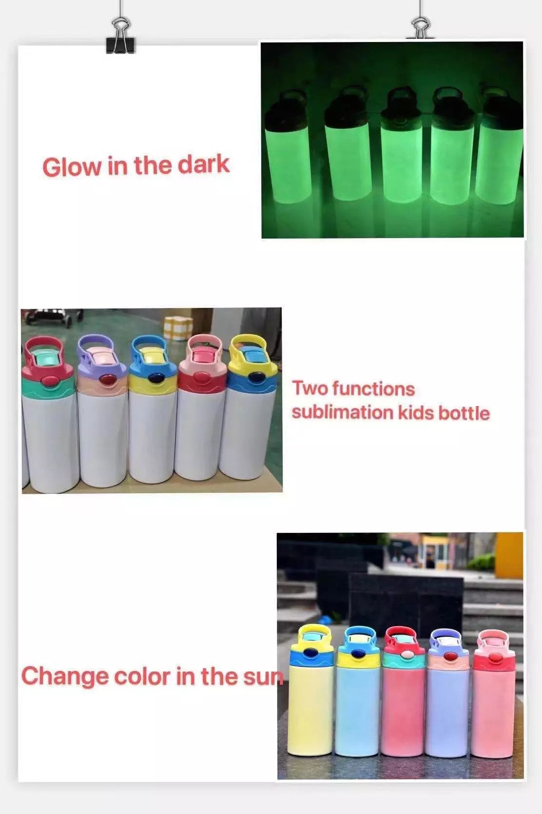 12OZ/ 350ML Sublimation UV Color Changing And Glow In The Dark Straight Kid Water Bottles Tumbler With 2 Function