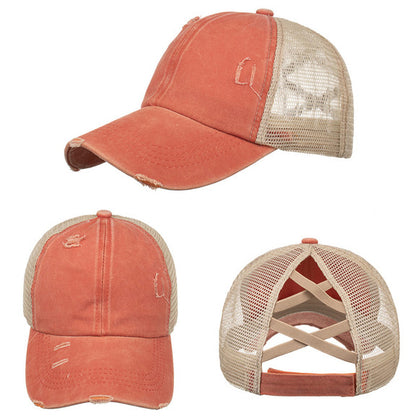 Distressed Ponytail baseball cap (WITH FREE PATCH)