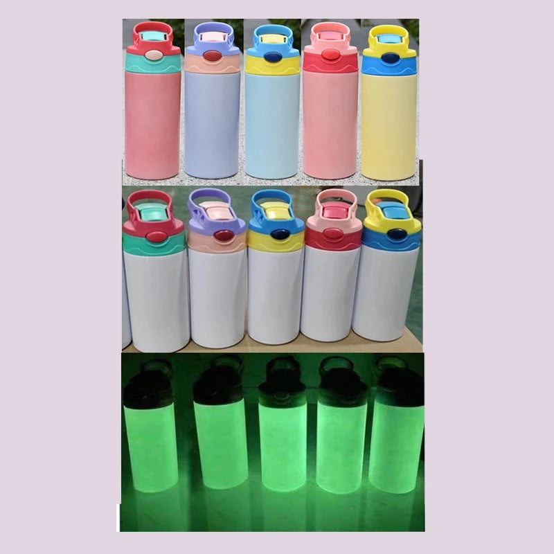 12OZ/ 350ML Sublimation UV Color Changing And Glow In The Dark Straight Kid Water Bottles Tumbler With 2 Function